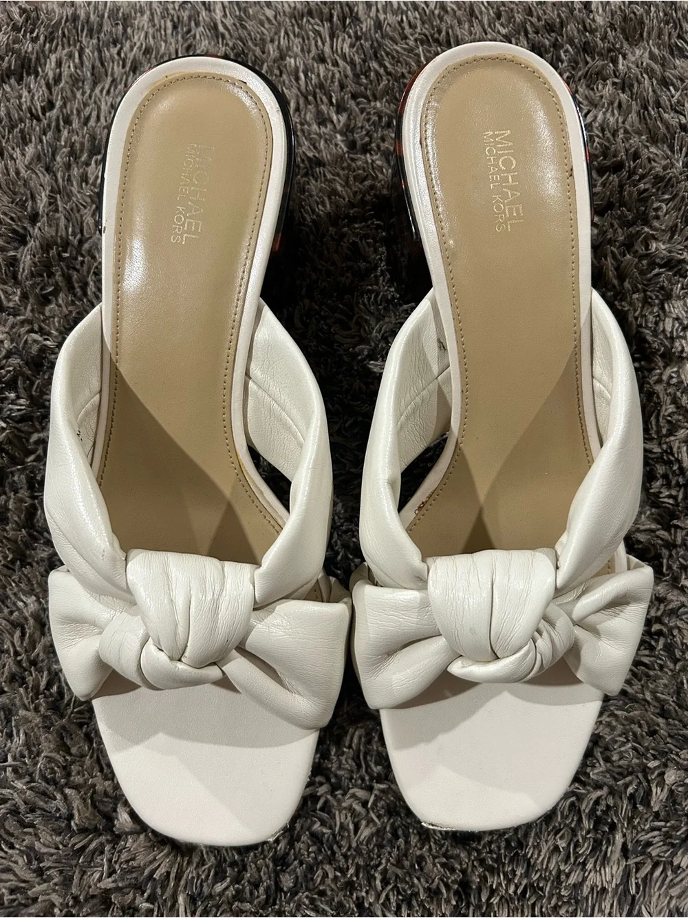 Michael Kors White Knotted Leather Slide Mules